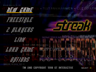 Streak Hoverboard Racing title screen for Playstation